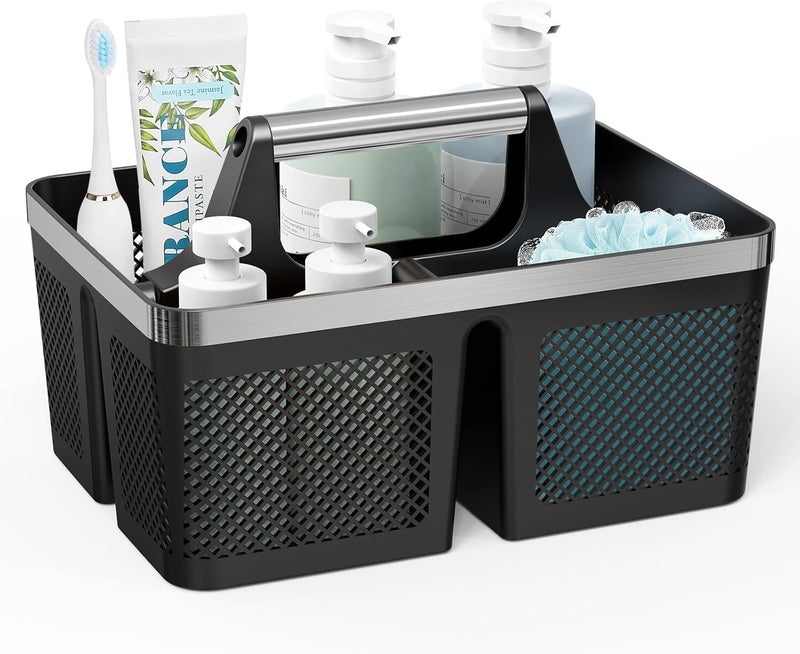 BYUNER Black Shower Caddy Portable: Plastic Bathroom Caddy Organizer with Handle and Holes, Cleaning Caddy, Hard Shower Basket Storage Tote for Toiletry, College Dorm Room Essentials for Men - Image 1
